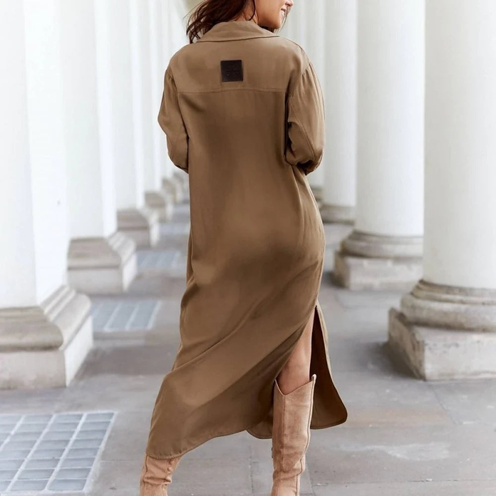 Cotton Maxi Shirt Dress with Collar