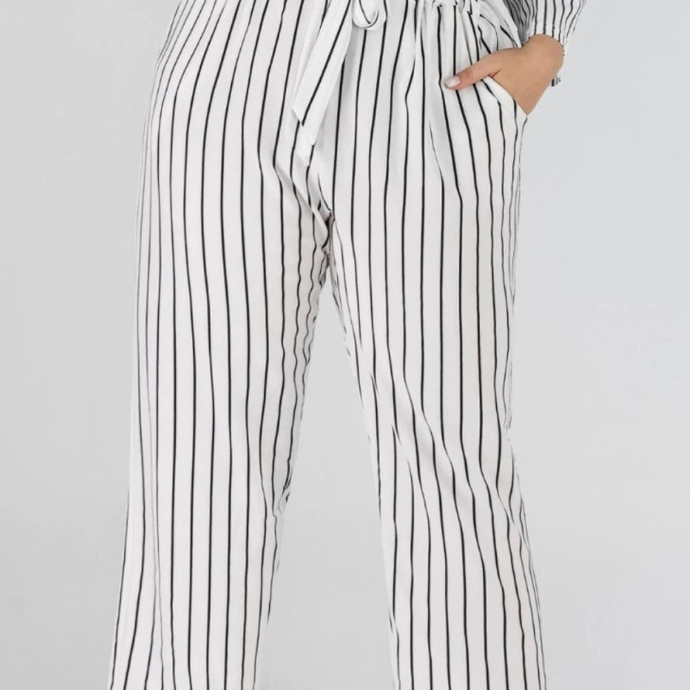 Striped Paperbag Waist Cropped Pants