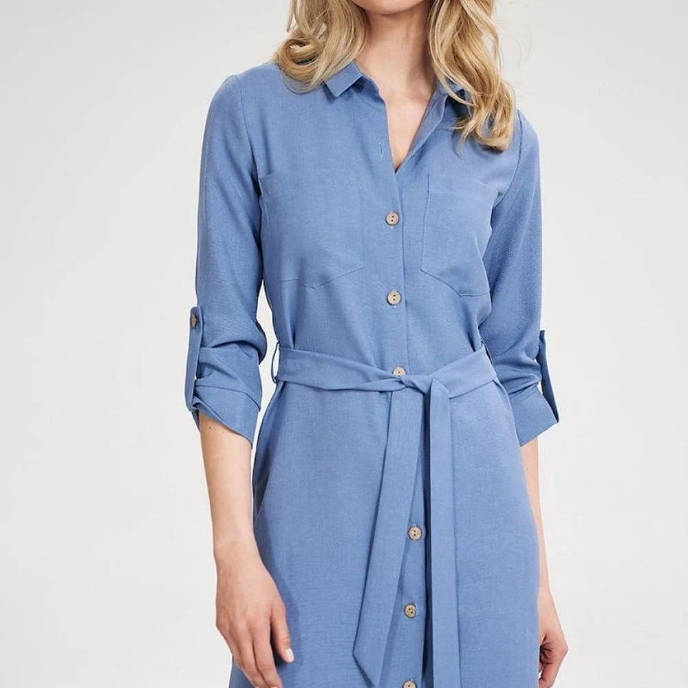 Women's Long Sleeve Shirt Dress with Belt