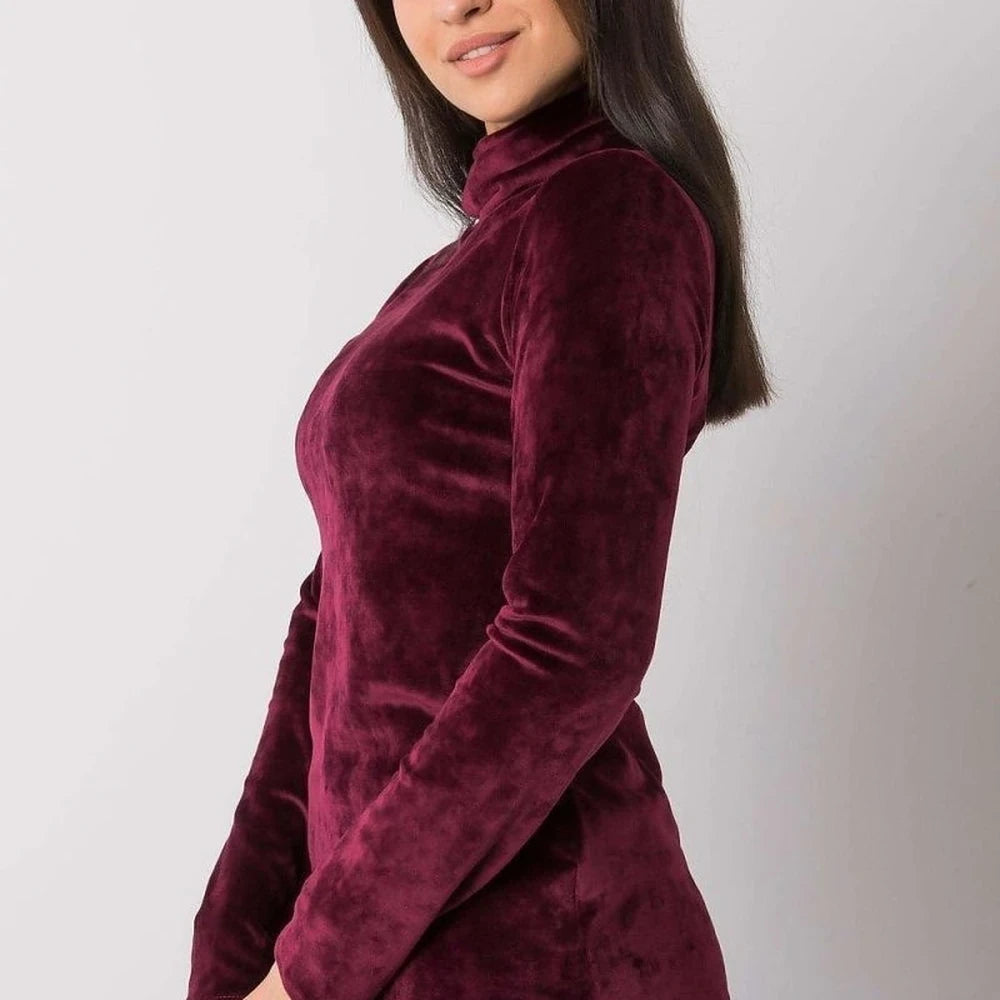 Turtleneck Velour Top with Long Sleeves