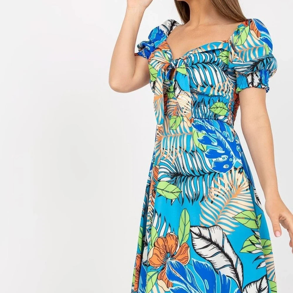 Spanish Neck Day Dress with Tie Detail