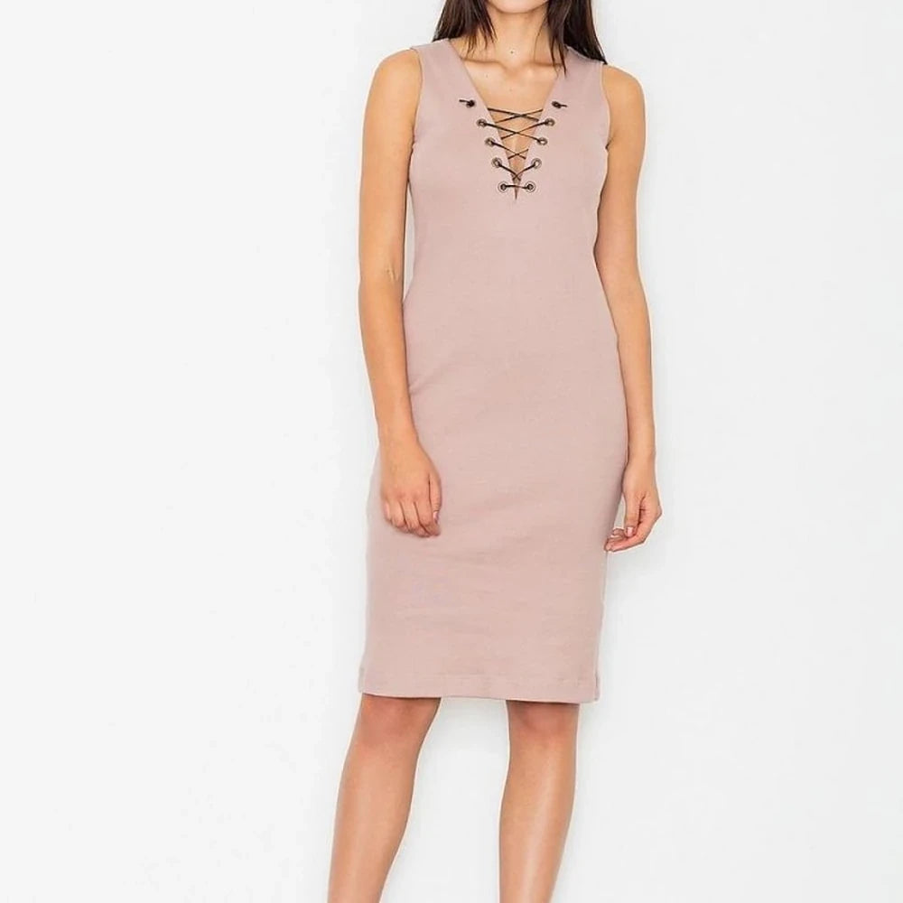 Cotton Knit Dress with Tie Neckline