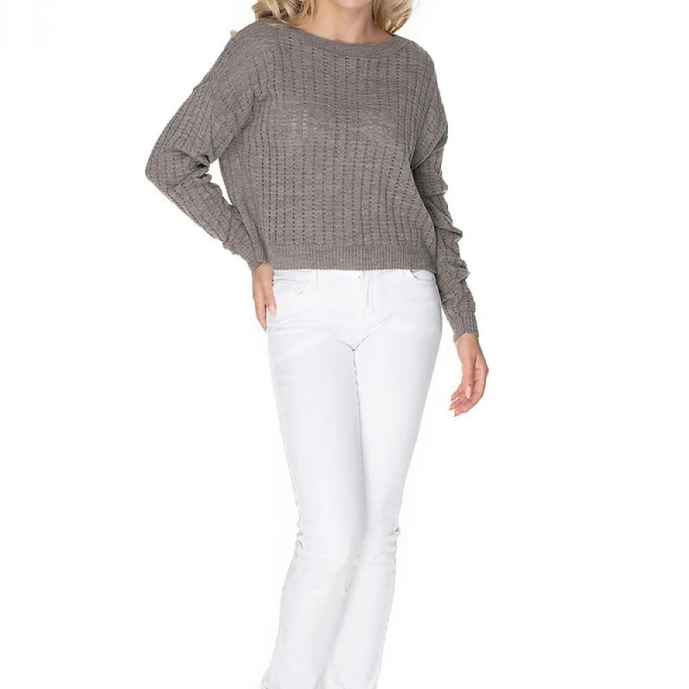 Boat Neck Knit Sweater with Long Sleeves