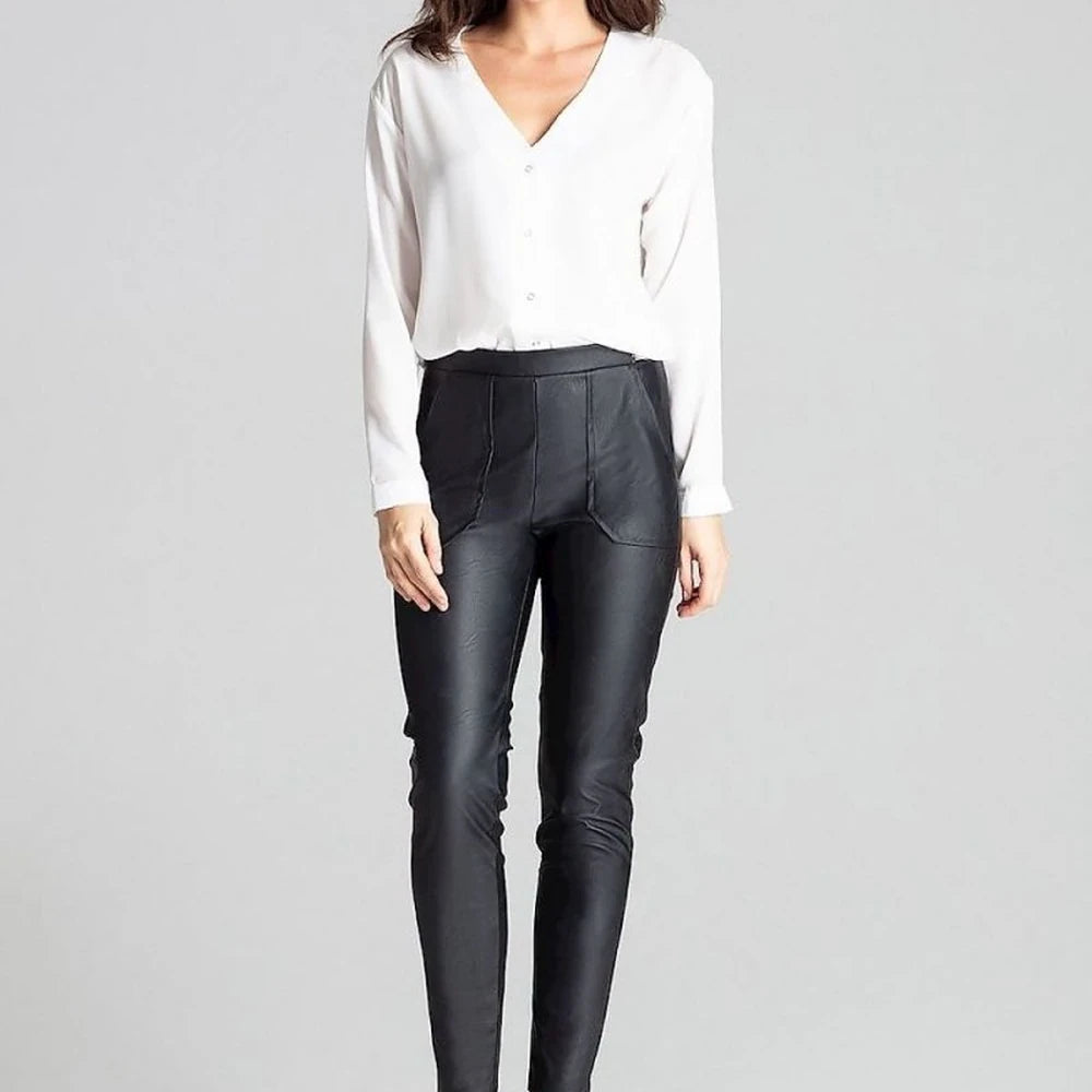 Grey Faux Leather Trousers