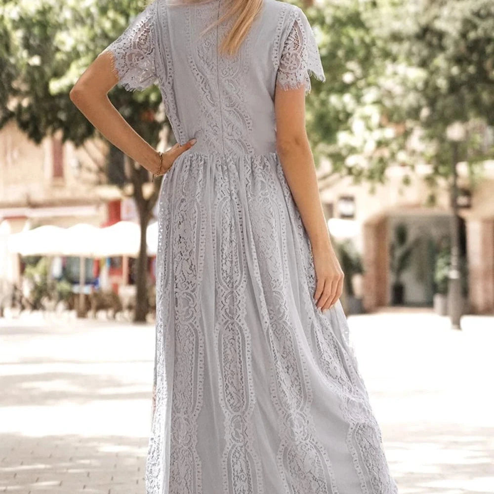 Scalloped Lace V-Neck Maxi Dress