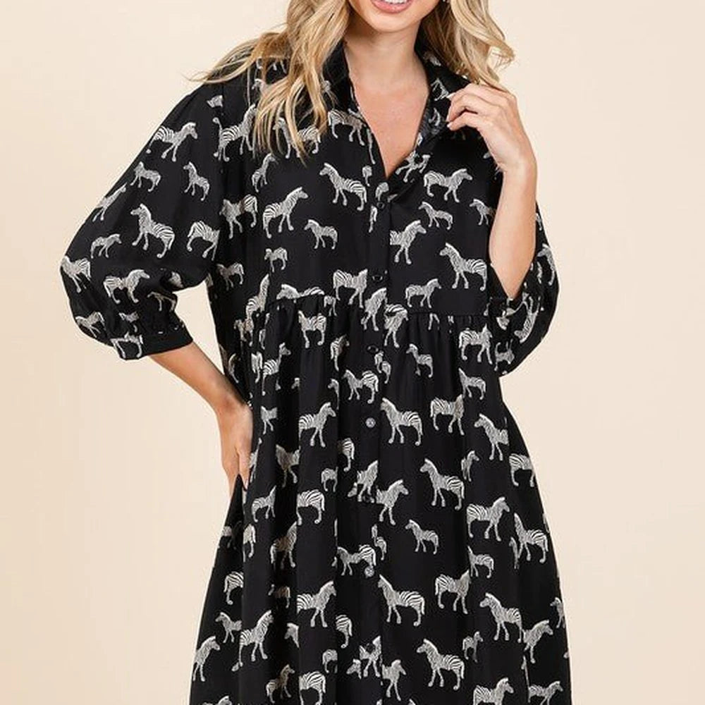 Zebra Print Button Down Mini Dress