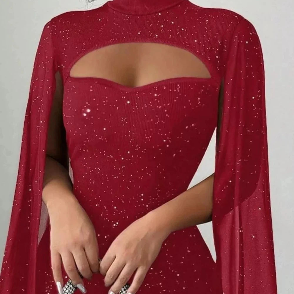 Cutout Bodycon Mini Dress with Cape Sleeves