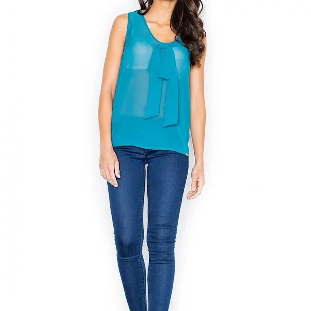 Sleeveless Tie Neck Blouse - Airy Polyester