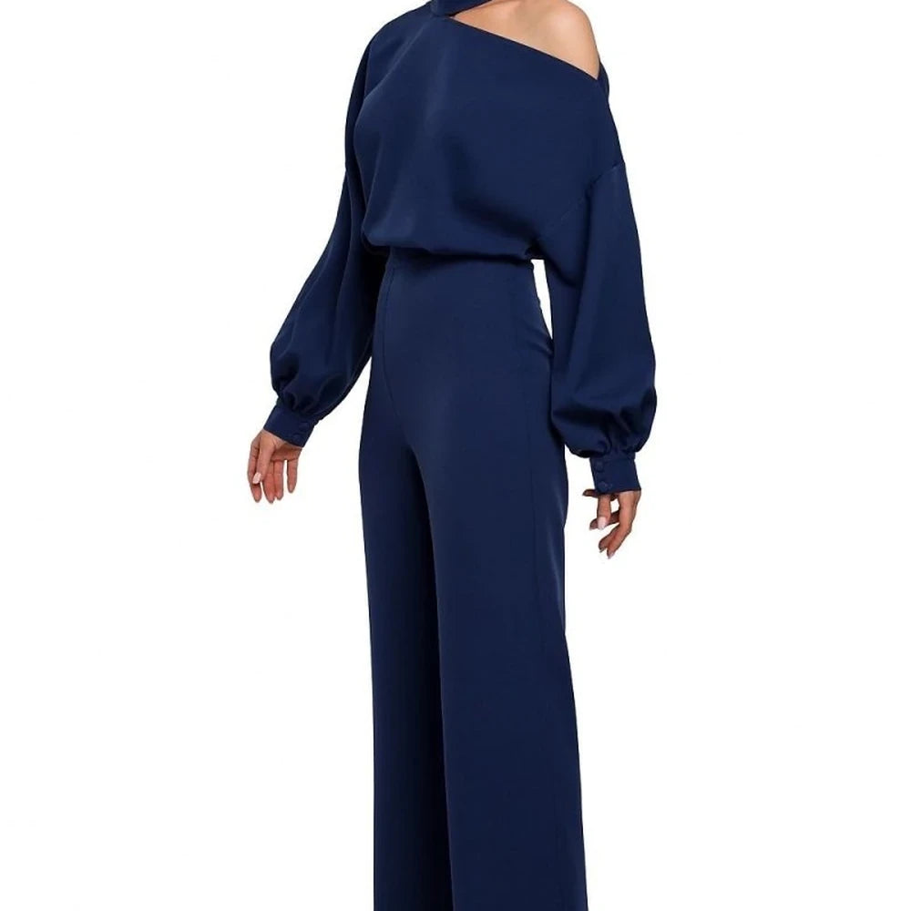 Elegant Jumpsuit with Buffet Sleeves & Slit Neckline