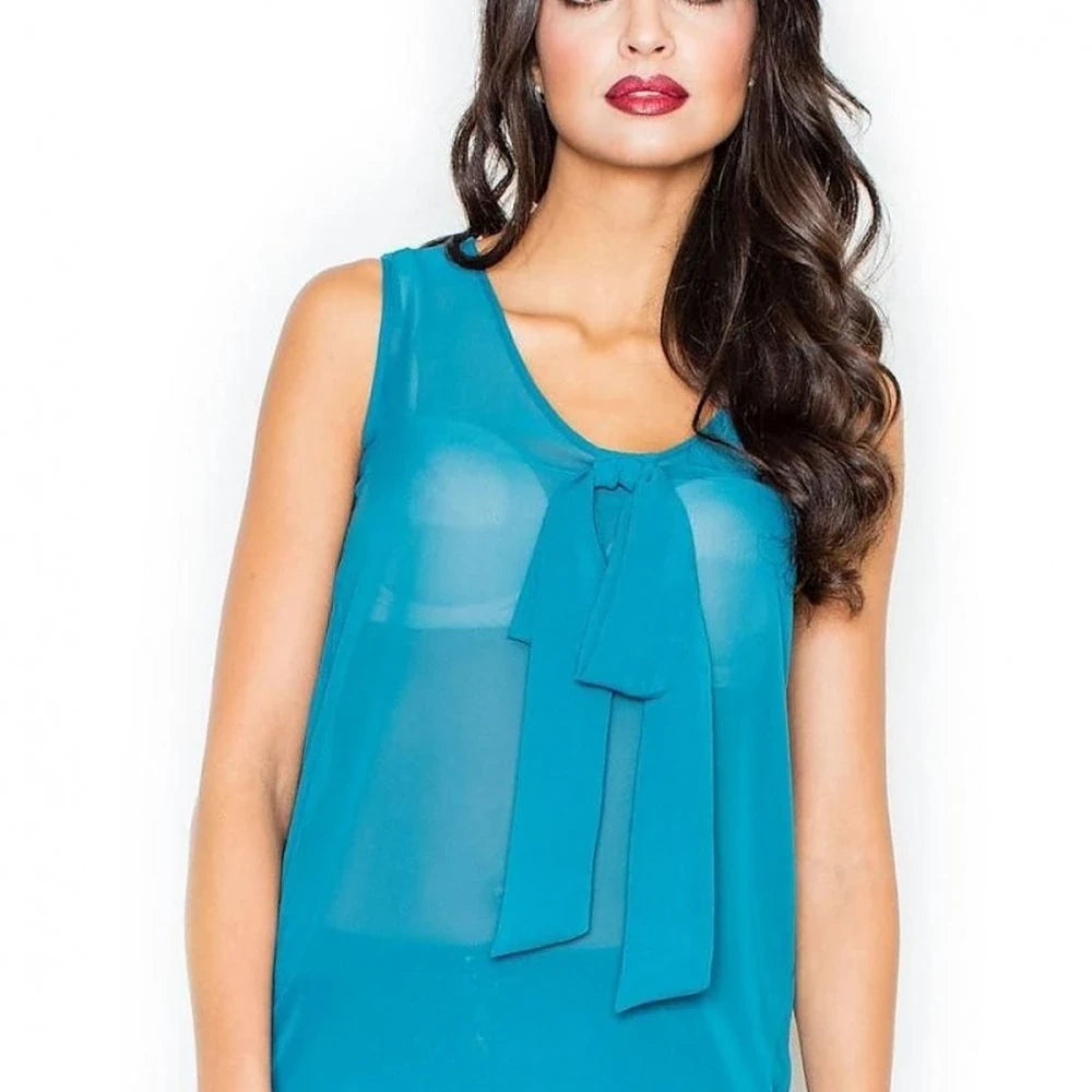 Sleeveless Tie Neck Blouse - Airy Polyester