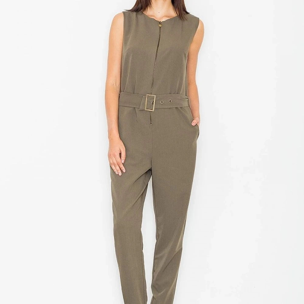Sleeveless Overalls with Buckle Belt