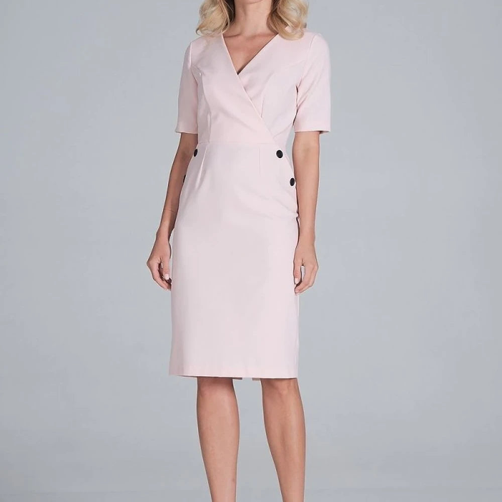 Midi Pencil Dress with Envelope Neckline
