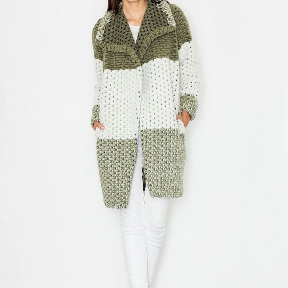 Color-Blocked Wool Blend Coat with Collar
