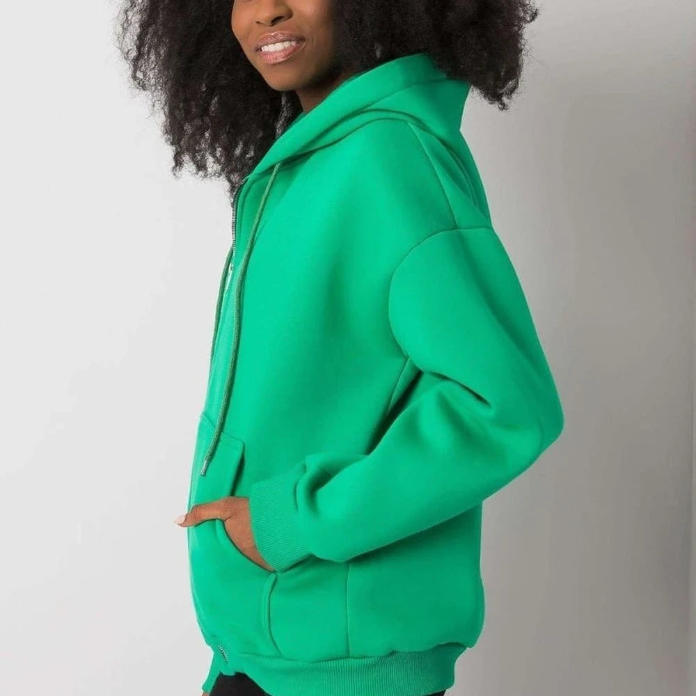 Zippered Hooded Sweatshirt with Pockets