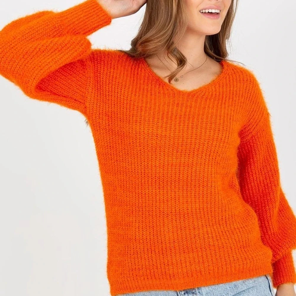 Women's Heart Neck Jumper - Acrylic, Moher, Wool Blend