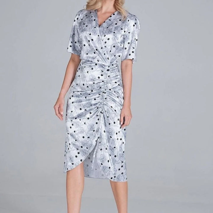 Satin Cocktail Midi Dress with Slit