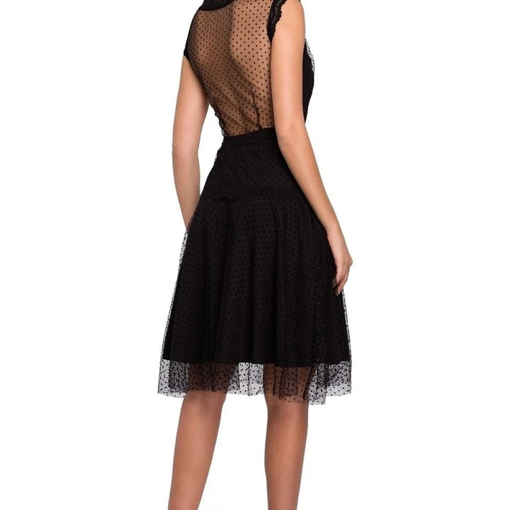 Black Mesh Cocktail Dress with Lace Inserts