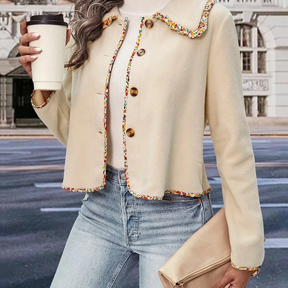 Collared Neck Button-Down Long Sleeve Jacket