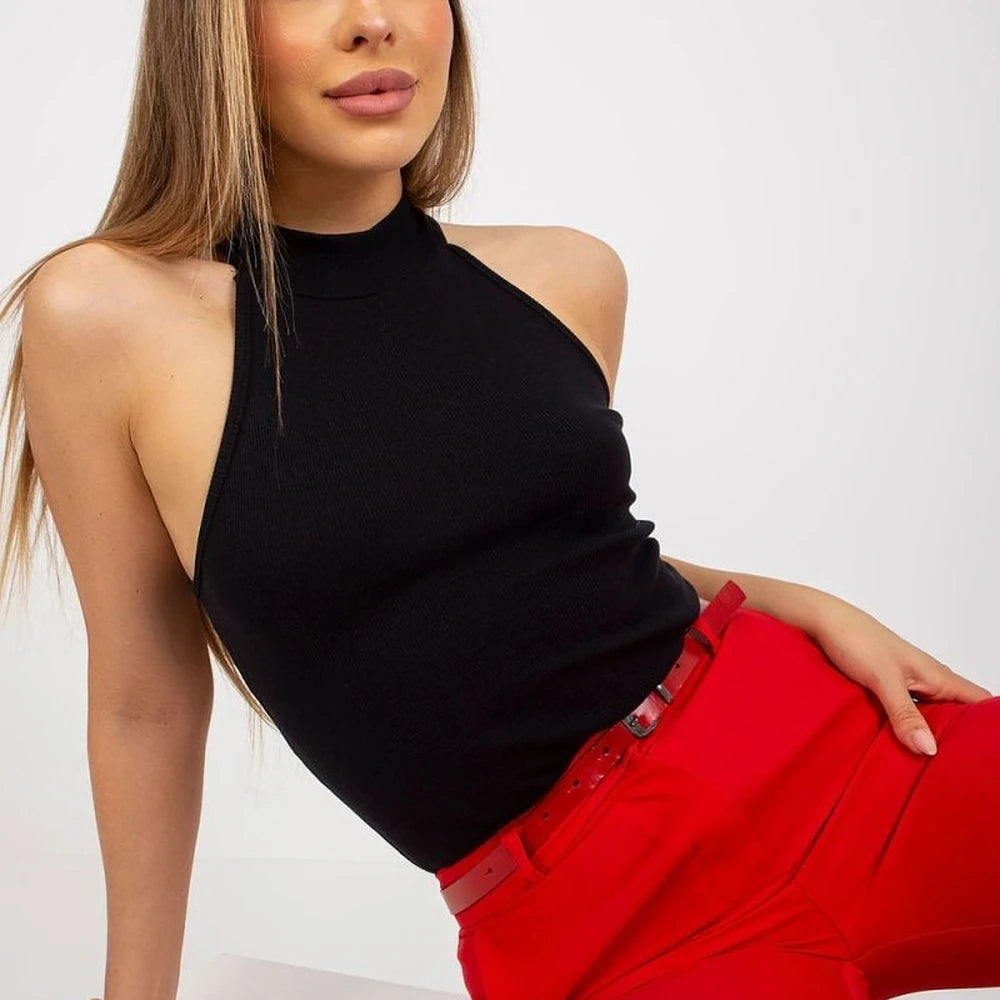 White Ribbed Half Turtleneck Top