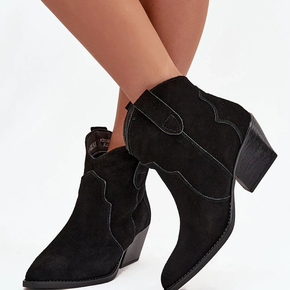 Suede Ankle Boots with Cut Heel