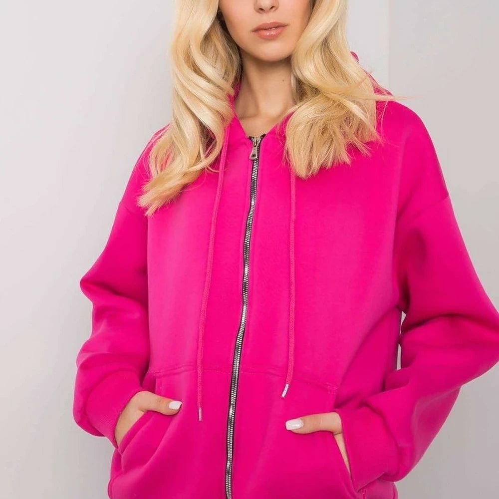 Zippered Hooded Sweatshirt with Pockets