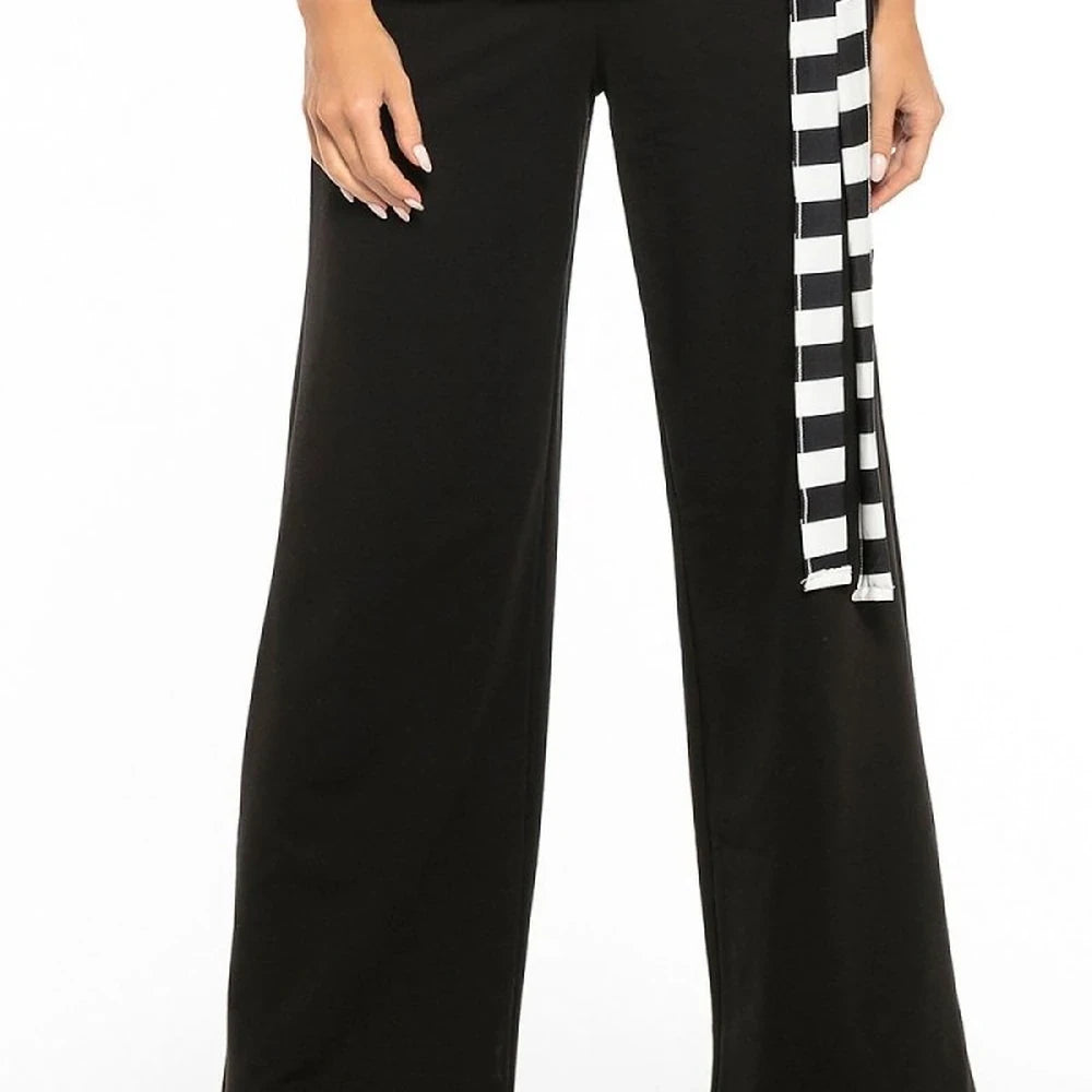 Women's Black Flared Leg Cotton Knit Trousers