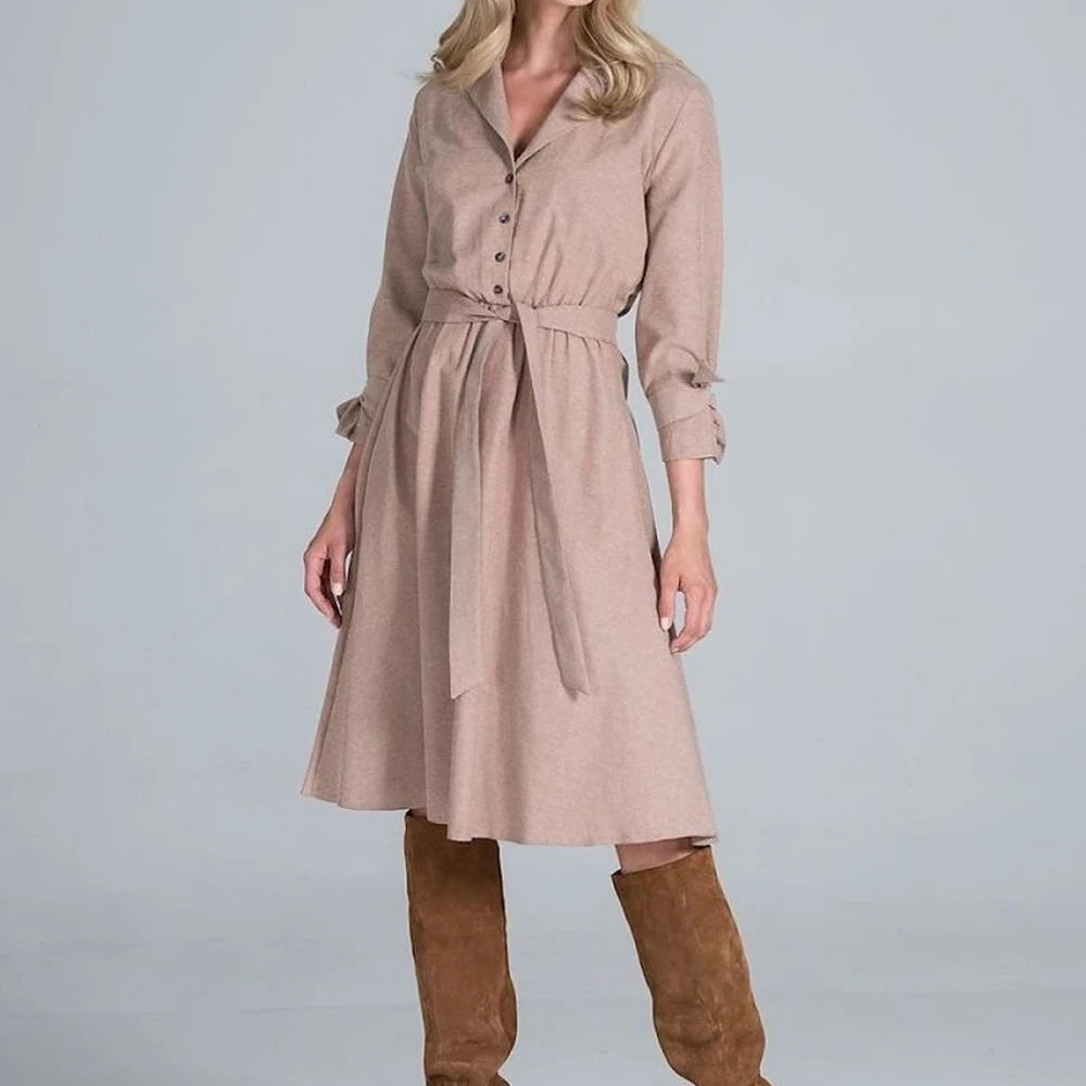 Women's Midi Dress with Collar and Belt