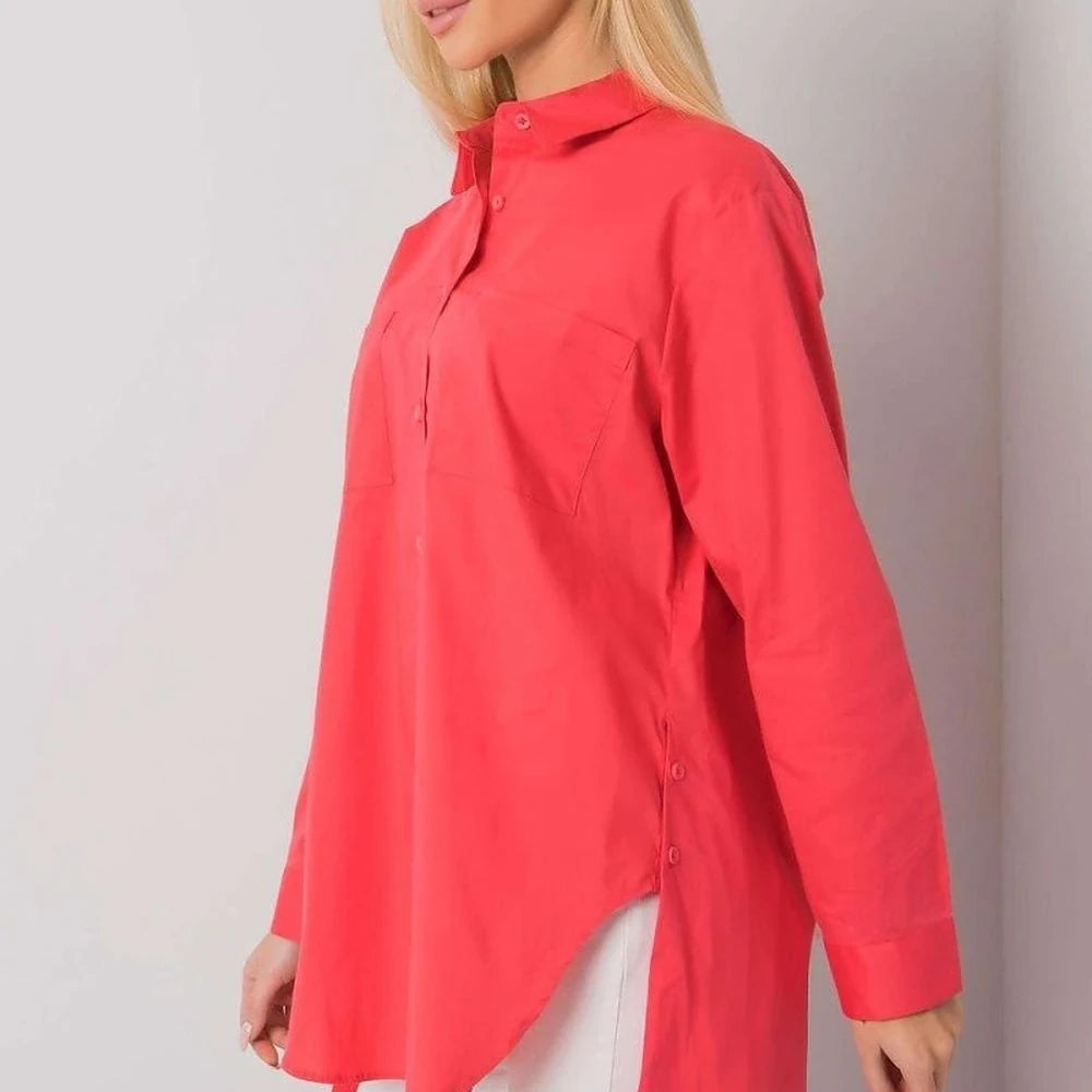 Women's White Cotton Button-Up Long Sleeve Shirt