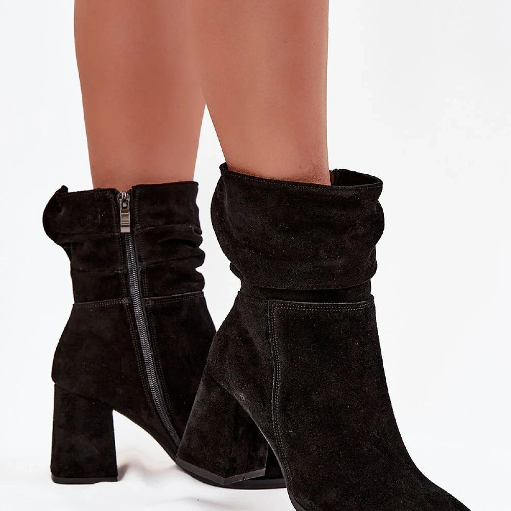 Women's Black Suede Ankle Boots with Block Heel
