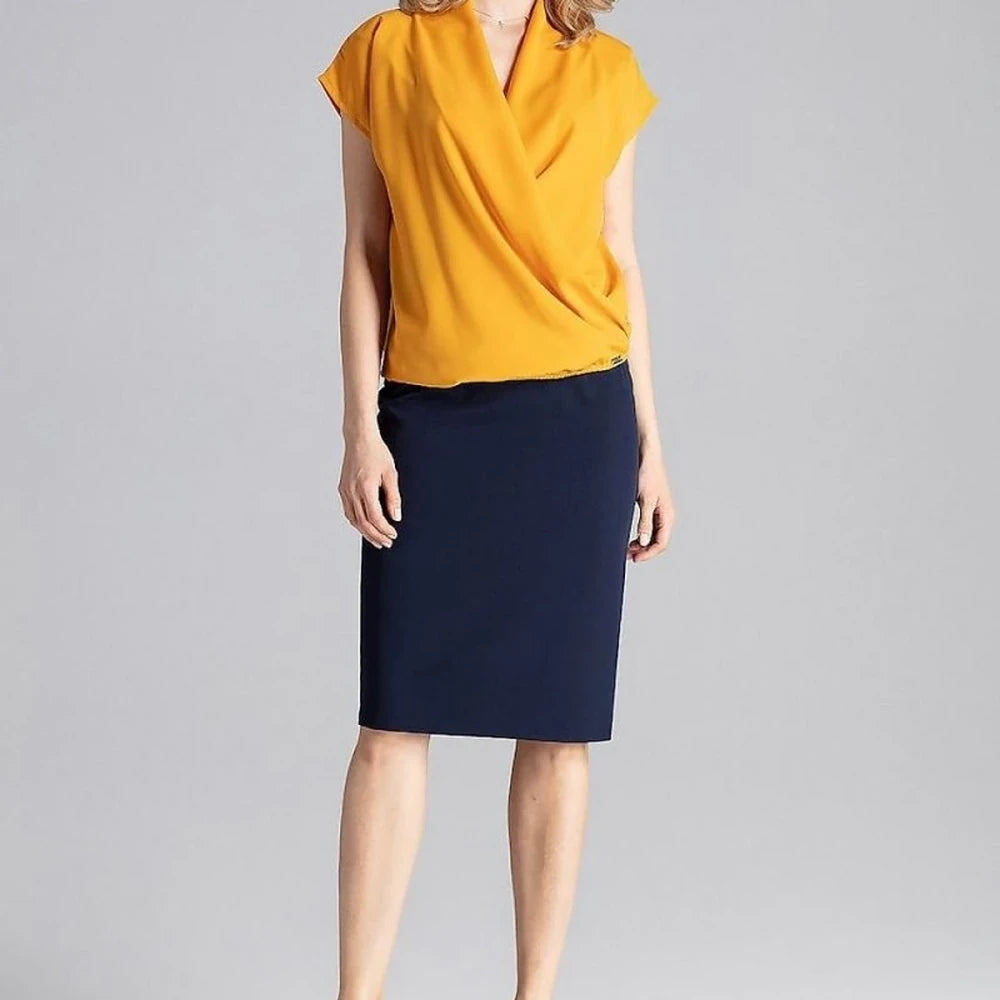 Polyester Blouse with Envelope Neckline