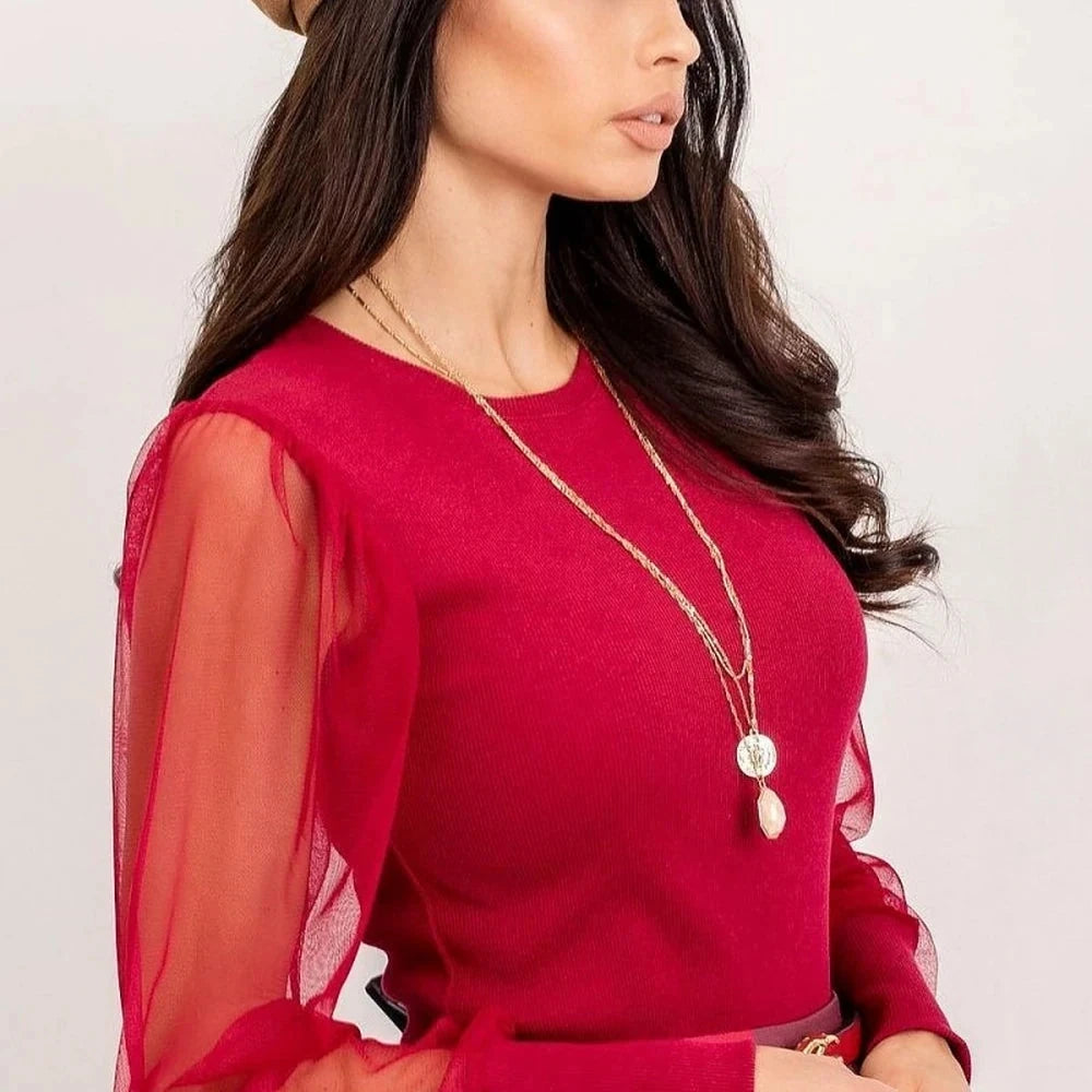 Sheer Sleeve Cotton Blouse