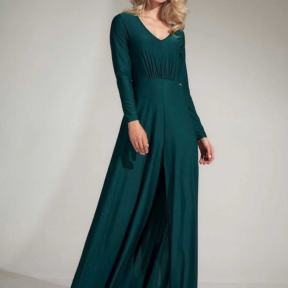 Flared V-Neck Dress with Slit
