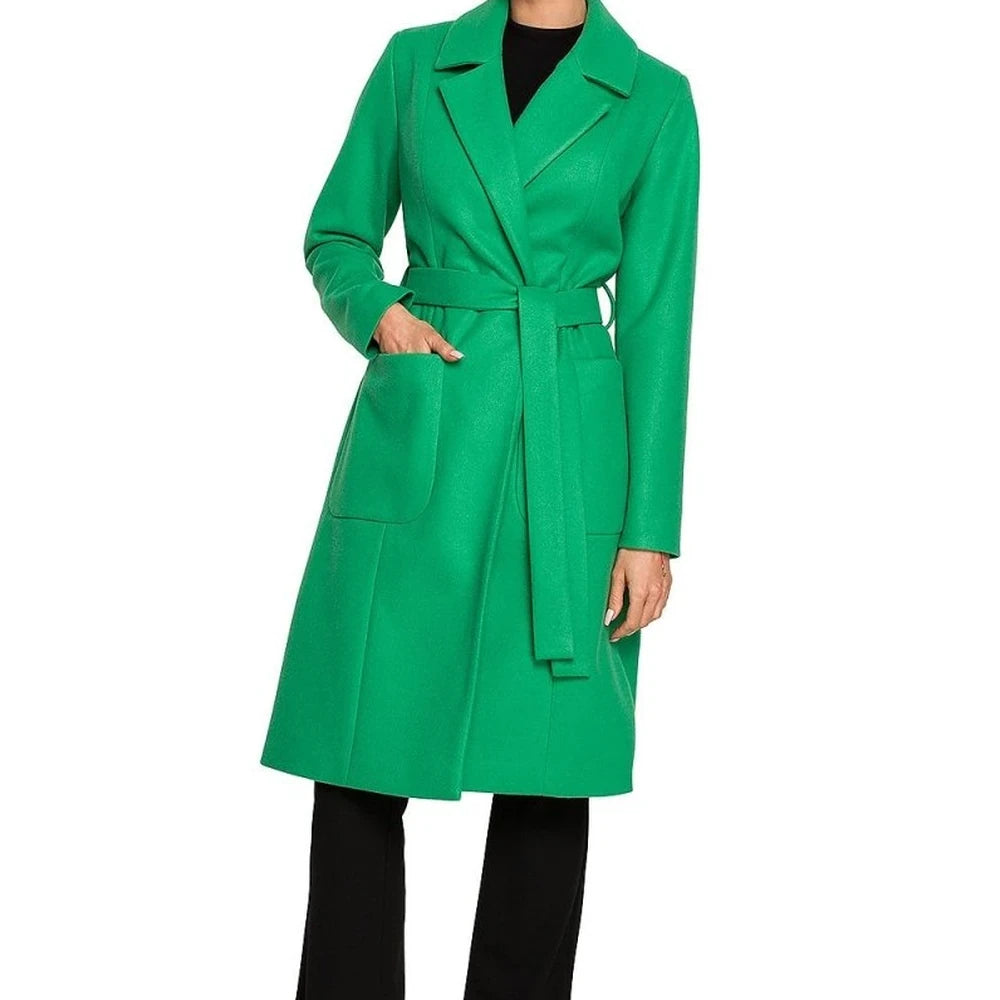 Fleece Lined Belted Coat with Pockets