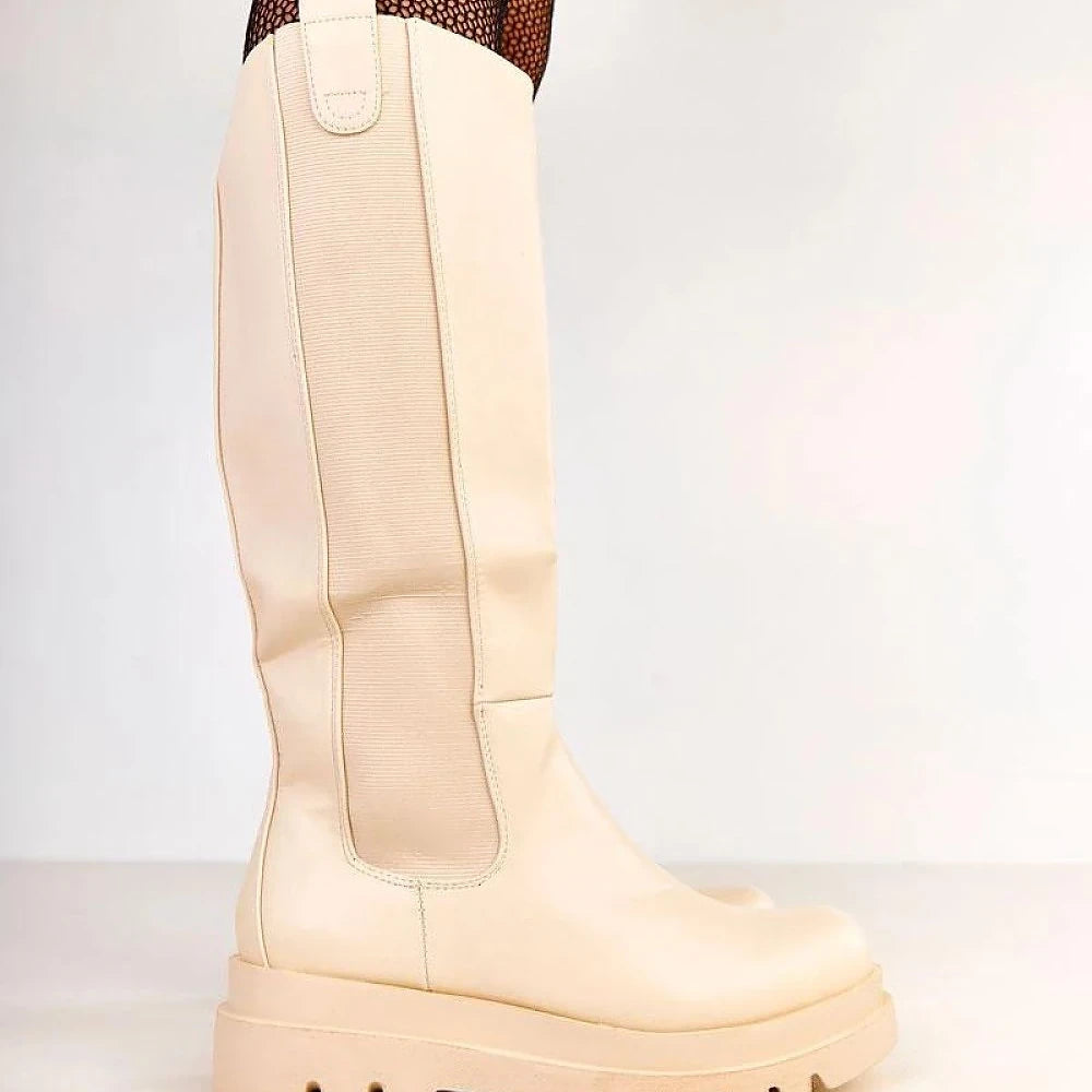Women's Beige Thigh-High Boots