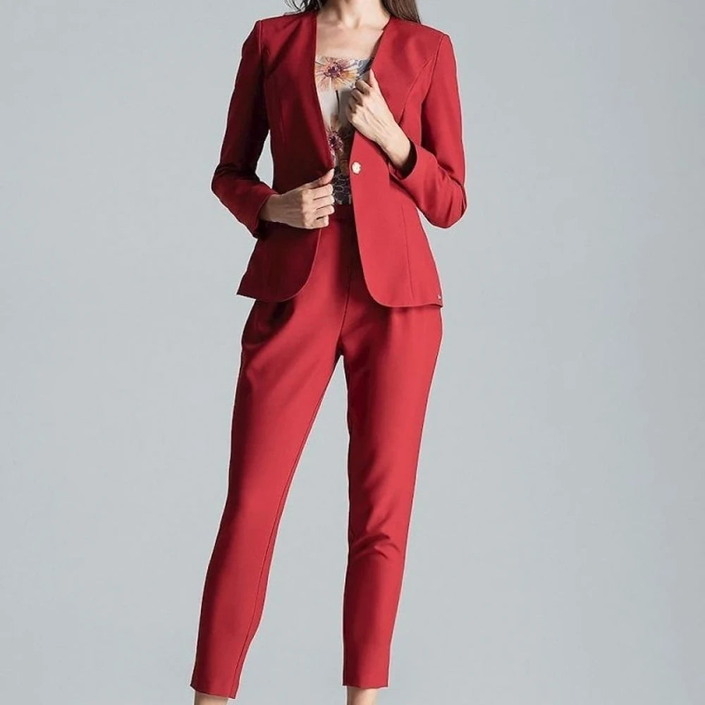 Patterned One-Button Jacket with No Lapels