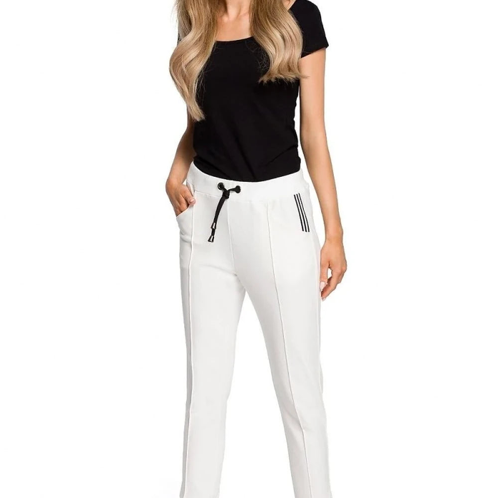 Women's Cotton Blend Trousers with Elastic Waist
