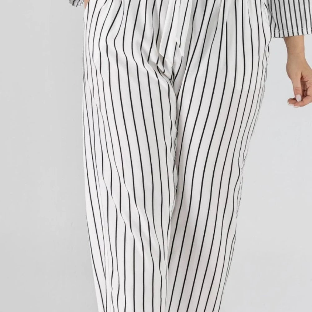 Striped Paperbag Waist Cropped Pants