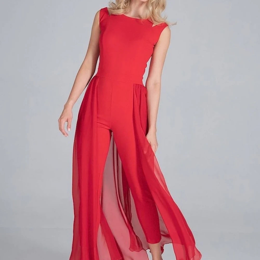 Sleeveless Chiffon Jumpsuit with Slit Skirt