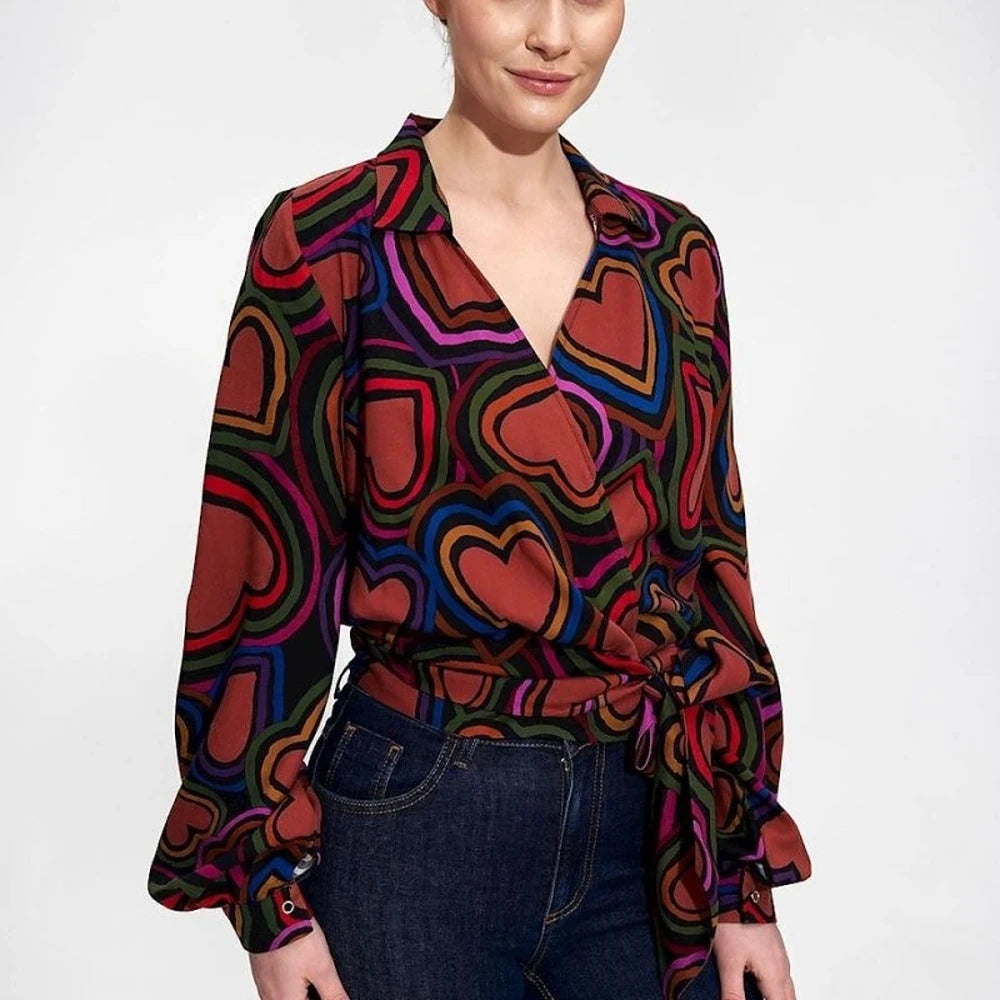 Elegant Wrap Blouse with Pleated Sleeves