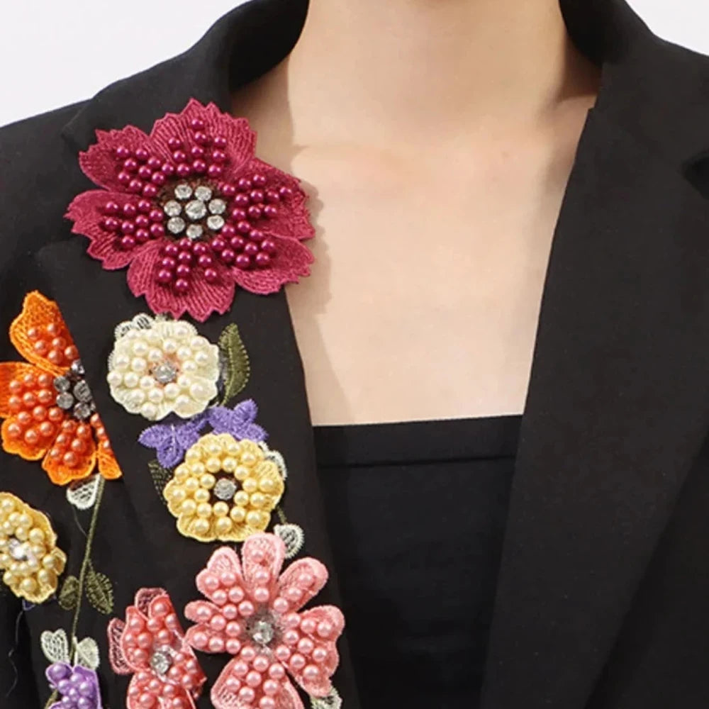 Pearl Detail Blazer with Flower Lapel