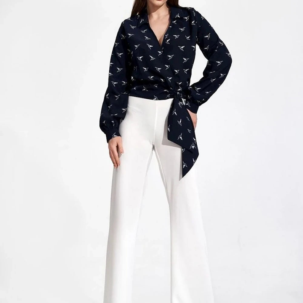 Elegant Wrap Blouse with Pleated Sleeves