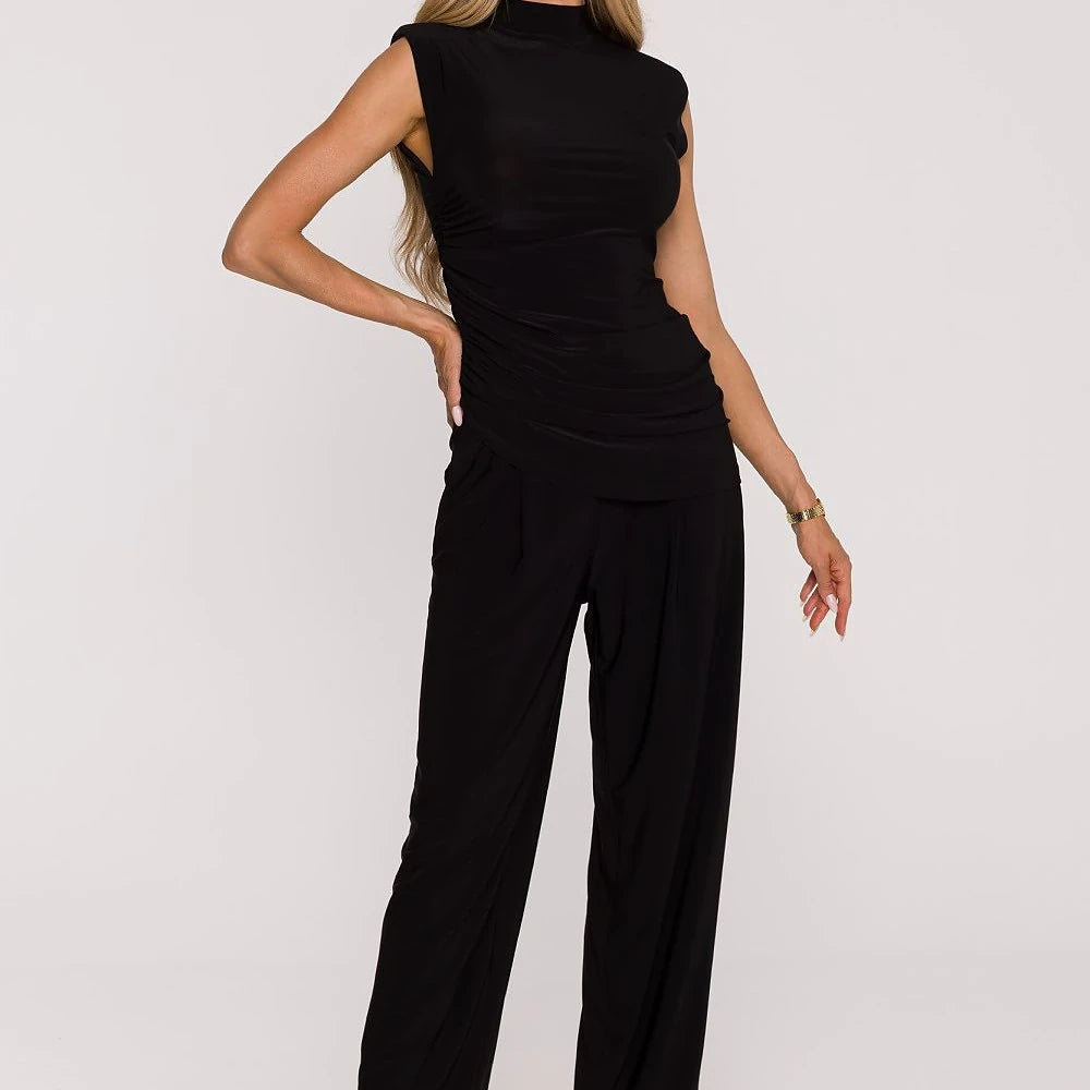 Sleeveless Turtleneck Wide Leg Pants Set