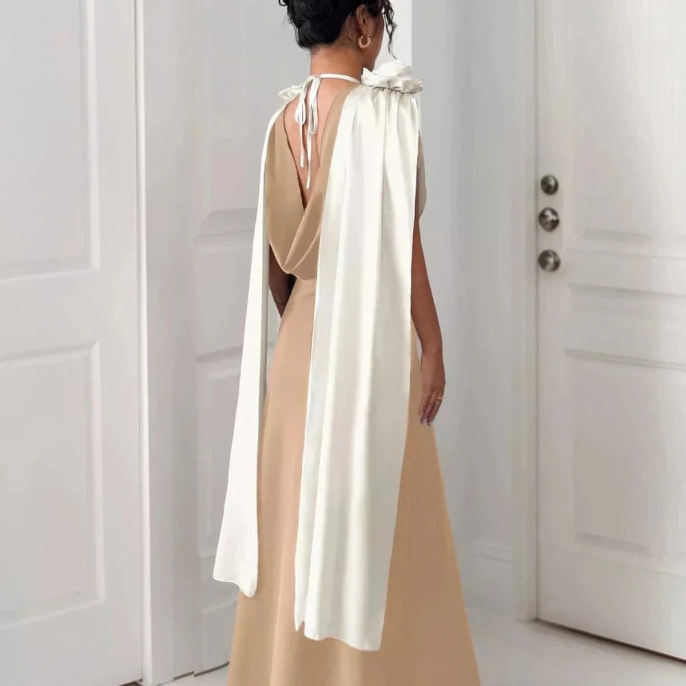 Floral Applique Two Tone Maxi Dress