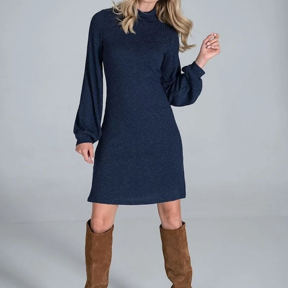 Ribbed Knit Turtleneck Midi Dress