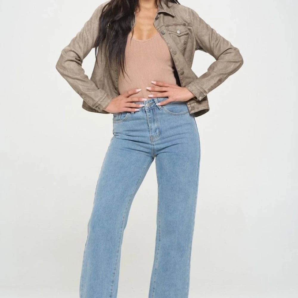 Vegan Leather Cargo Shacket