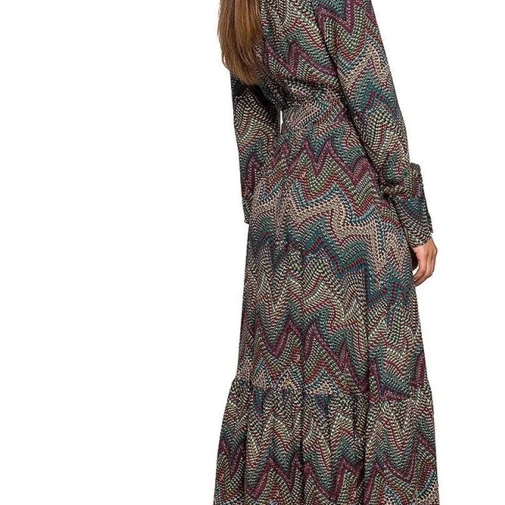 Aztec Pattern Maxi Dress with Ruffle