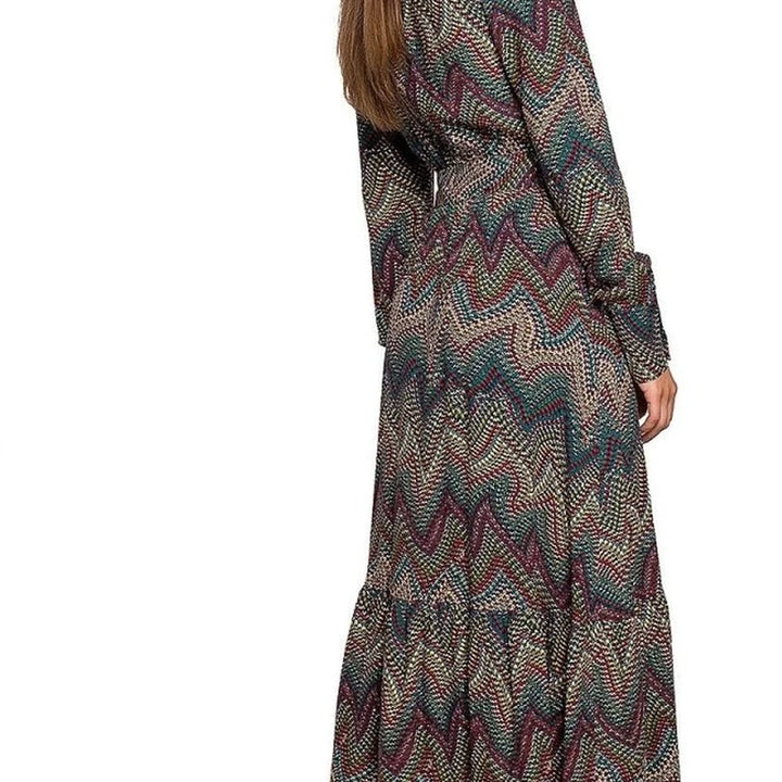 Aztec Pattern Maxi Dress with Ruffle