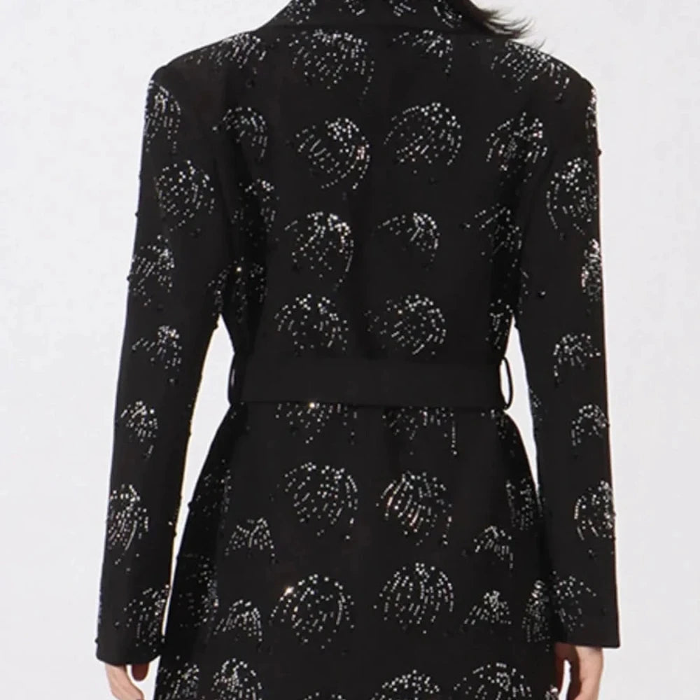 Rhinestone Button Down Long Sleeve Blazer