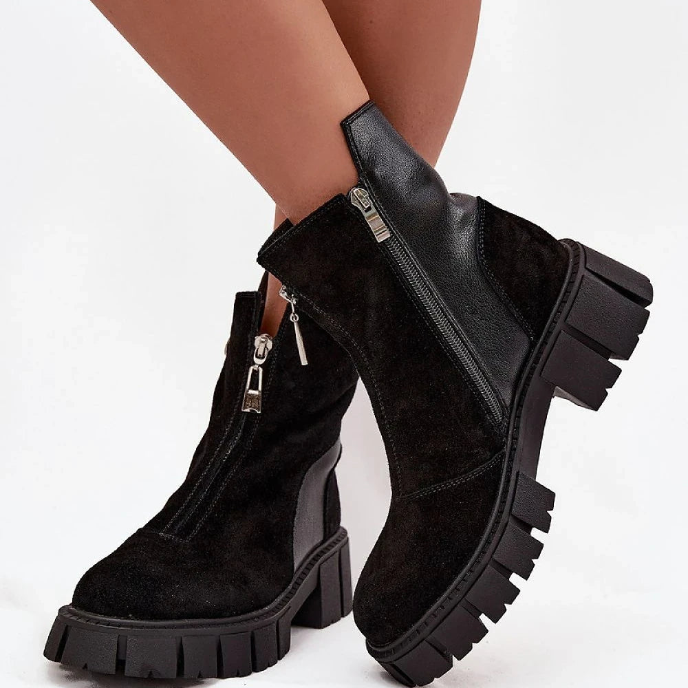 Women's Suede Ankle Boots with Block Heel
