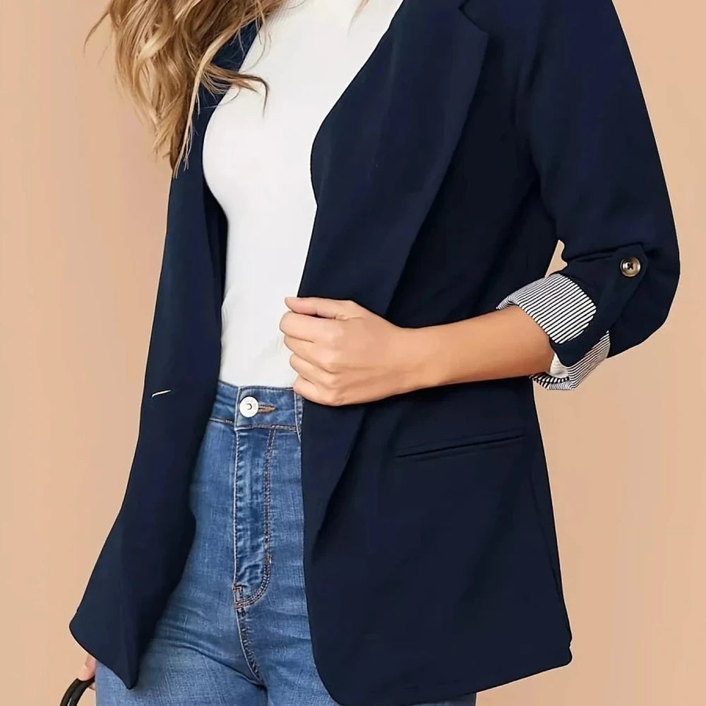 One Button Roll-Up Sleeve Blazer